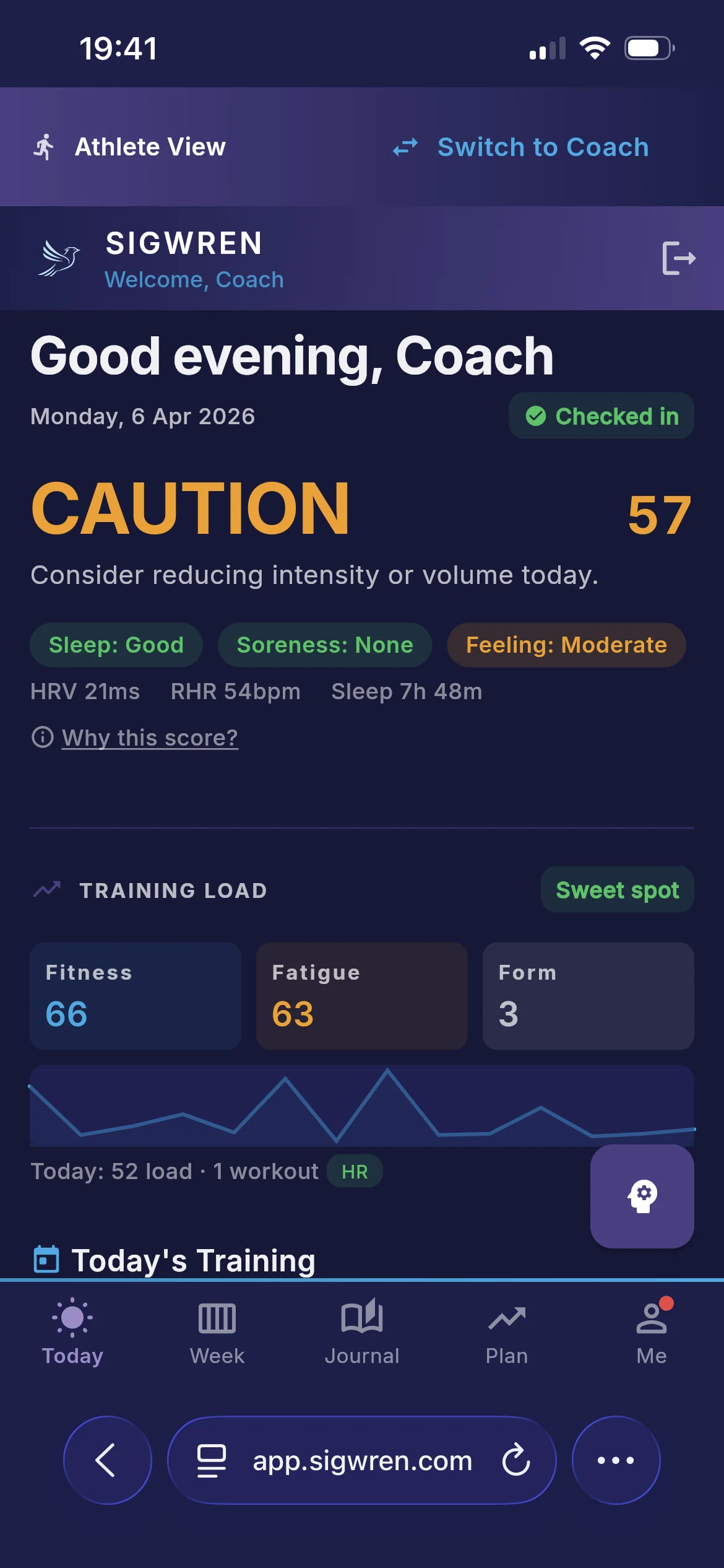 Athlete readiness score and daily decision